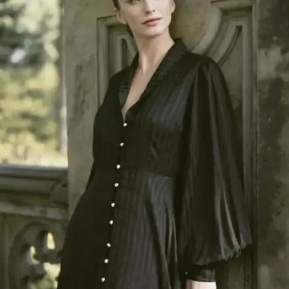 Lillou "The Manhattan" Black Pearl Cotton Long Sleeve Victorian Maxi Dress XS - Picture 9 of 10